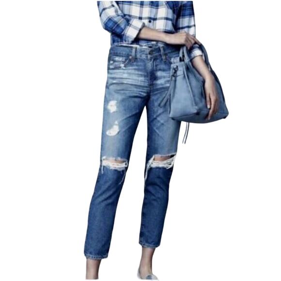 AG Adriano Goldschmied USA BEAU SLOUCHY Boyfriend Relaxed Distressed Jeans Sz 24 - Picture 1 of 5